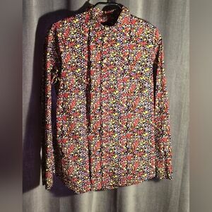 Floral Pattern On Navy Long Sleeve Button Up